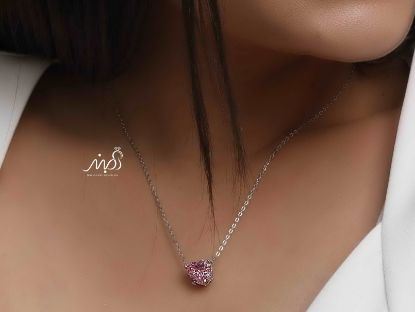 💍گردنبند جواهري قلب با نگين صورتي خاص و زیبا ، نقره عیار ۹۲۵ (G_3198)‌‌‌‌‌‌