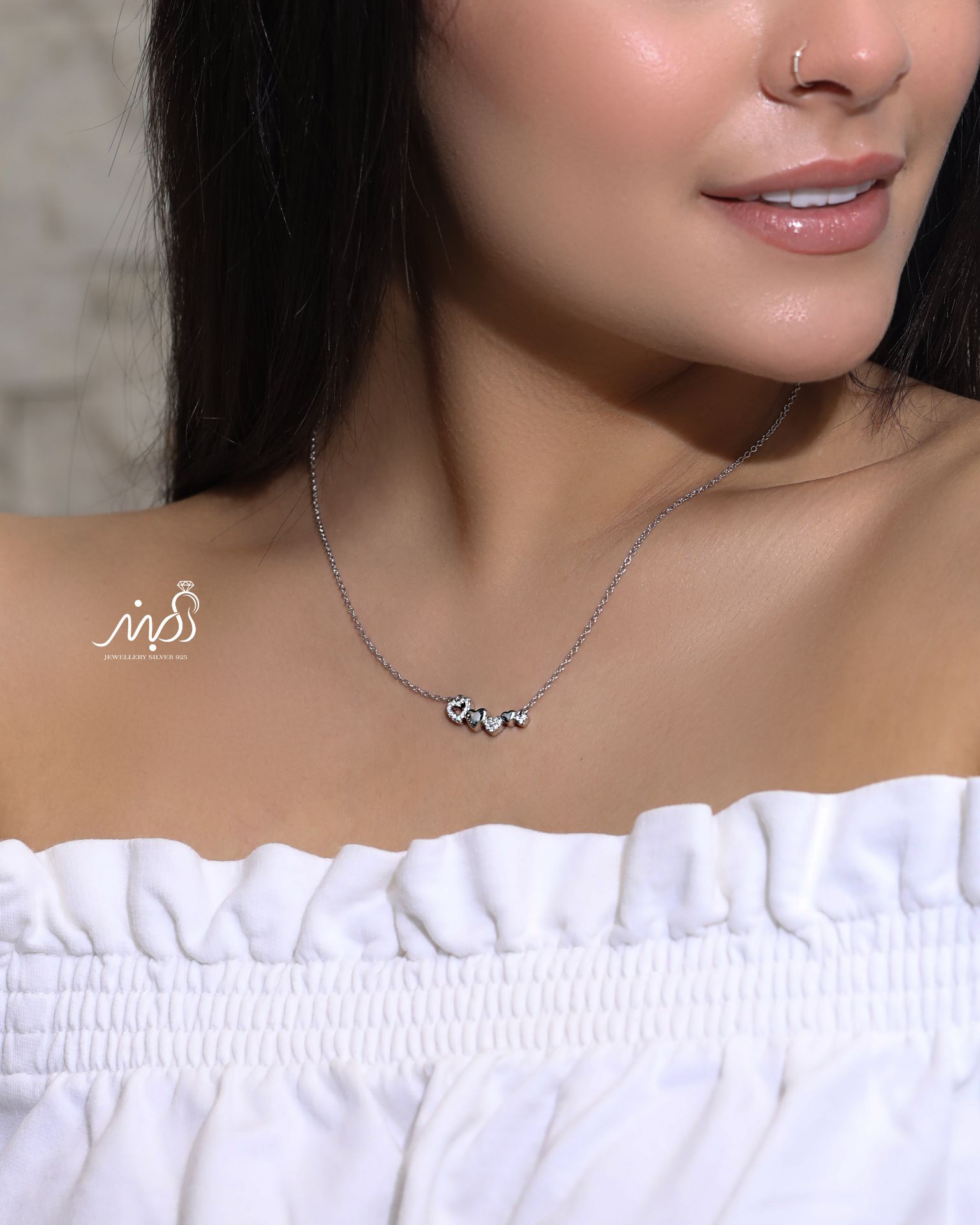 💍گردنبند جواهري قلبها خاص و زیبا ، نقره عیار ۹۲۵ (G_3213)‌‌‌‌‌‌