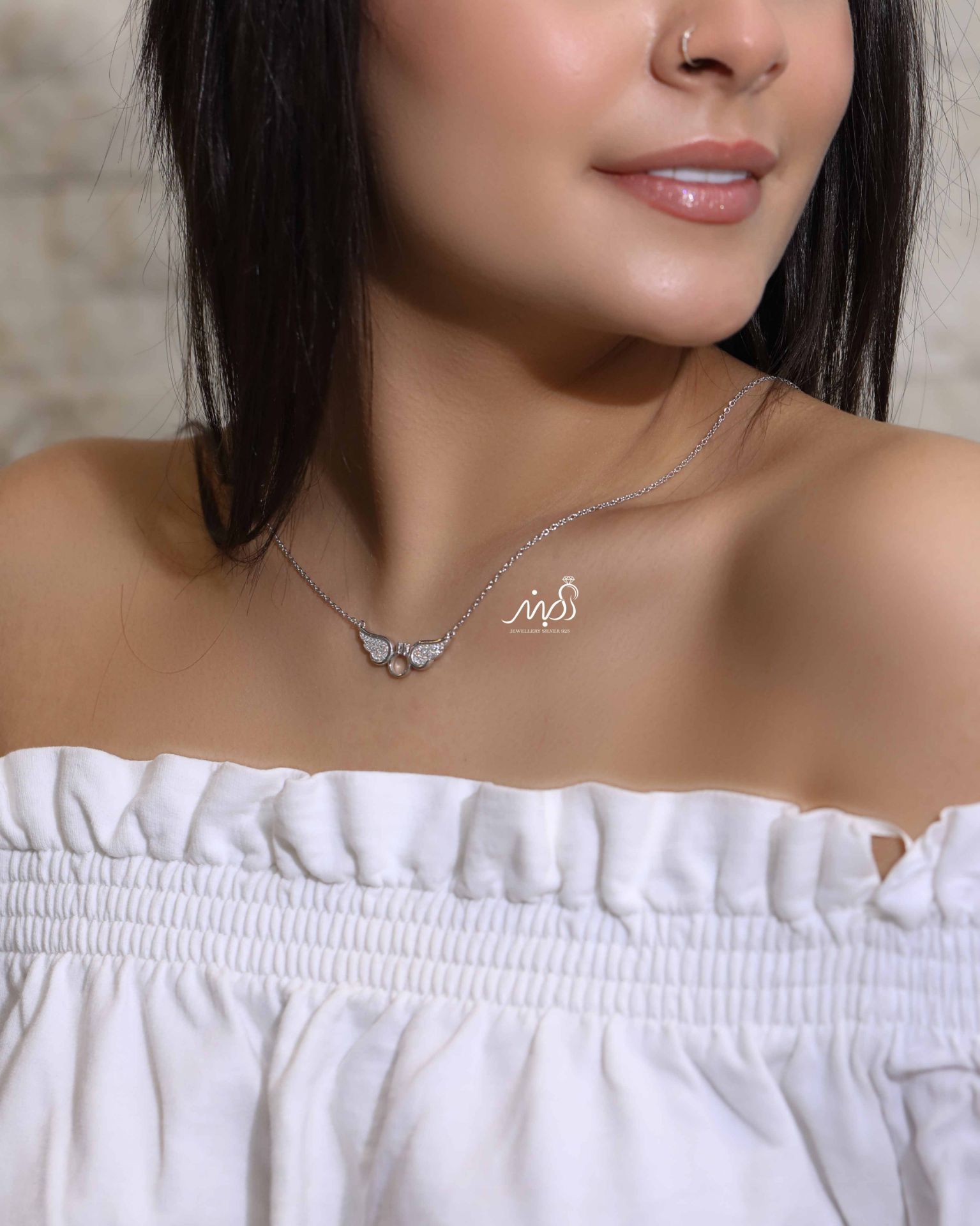 💍گردنبند جواهري حلقه بالدار خاص و زیبا ، نقره عیار ۹۲۵ (G_3212)‌‌‌‌‌‌