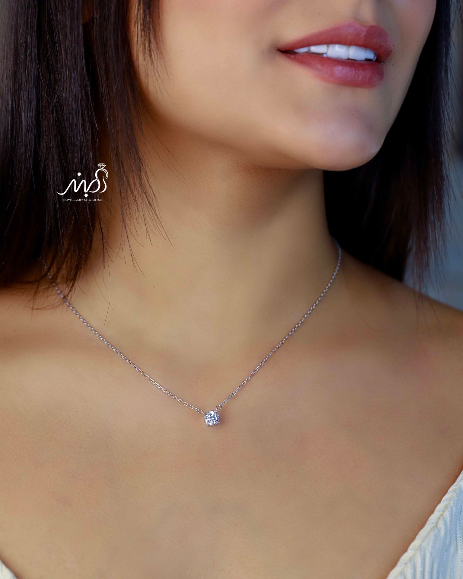 💍گردنبند جواهري تک نگين خاص و زیبا ، نقره عیار 925 (G_3222)‌‌‌‌‌‌