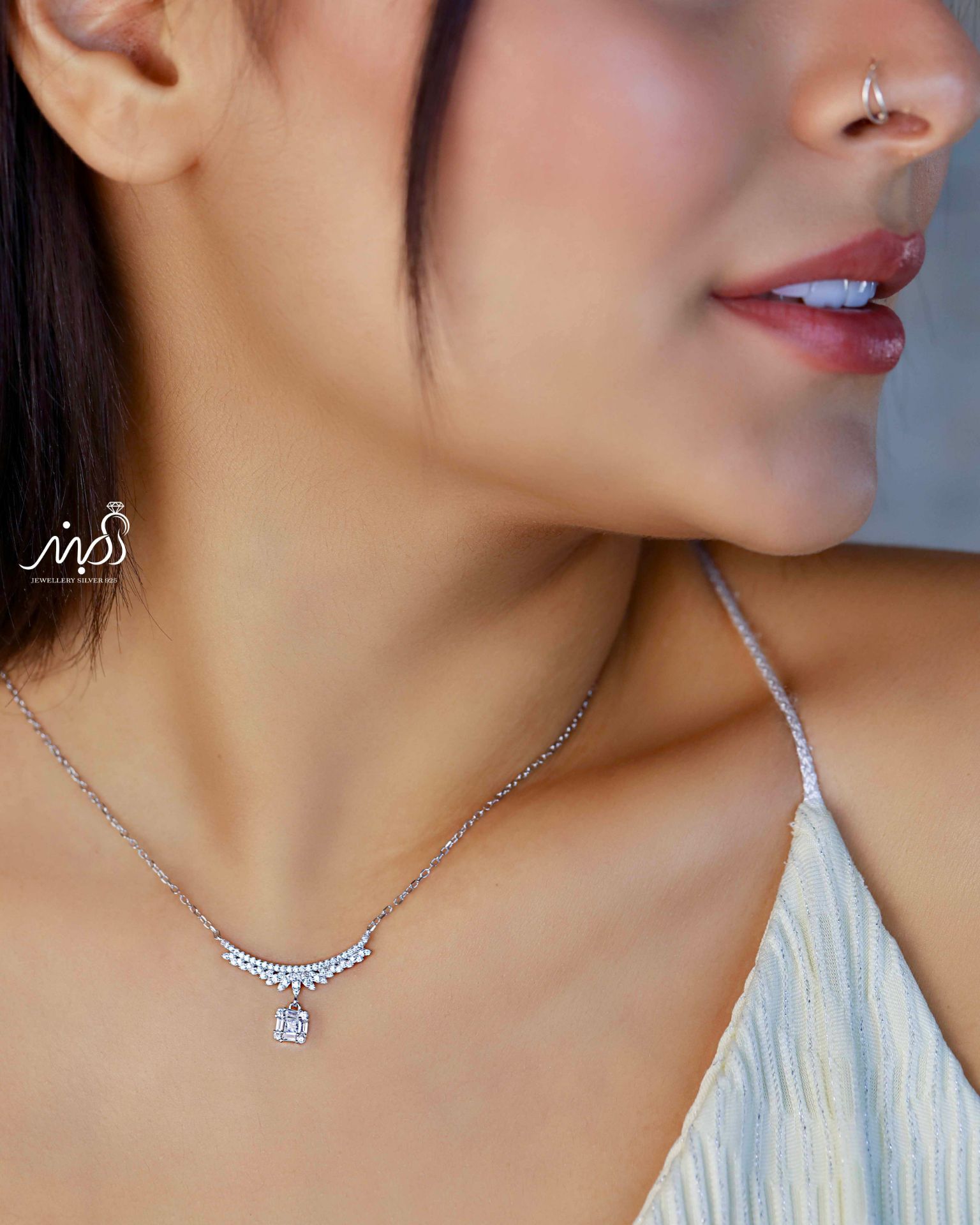 💍گردنبند جواهري آويزدار خاص و زیبا ، نقره عیار 925 (G_3220)‌‌‌‌‌‌