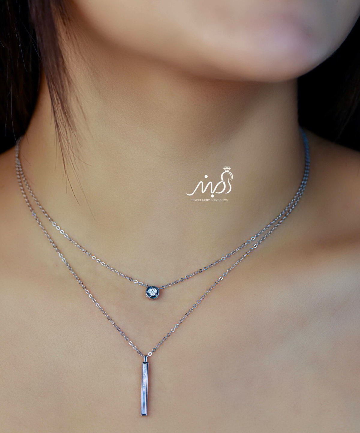💍گردنبند جواهري دو لاين خاص و زیبا ، نقره عیار 925 (G_3229)‌‌‌‌‌‌