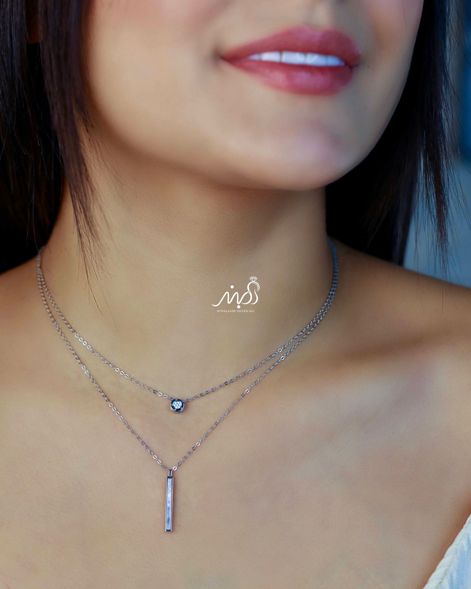 💍گردنبند جواهري دو لاين خاص و زیبا ، نقره عیار 925 (G_3229)‌‌‌‌‌‌