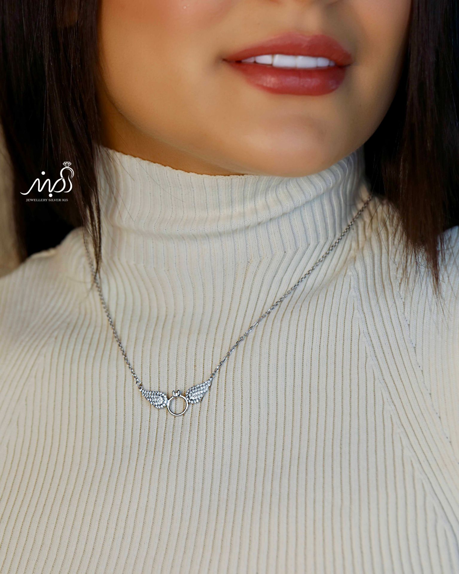 💍گردنبند جواهري حلقه بالدار خاص و زیبا ، نقره عیار ۹۲۵ (G_3235)‌‌‌‌‌‌