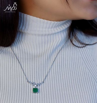 💍گردنبند جواهري آويزدار با نگين سبز خاص و زیبا ، نقره عیار 925 (G_3233)‌‌‌‌‌‌