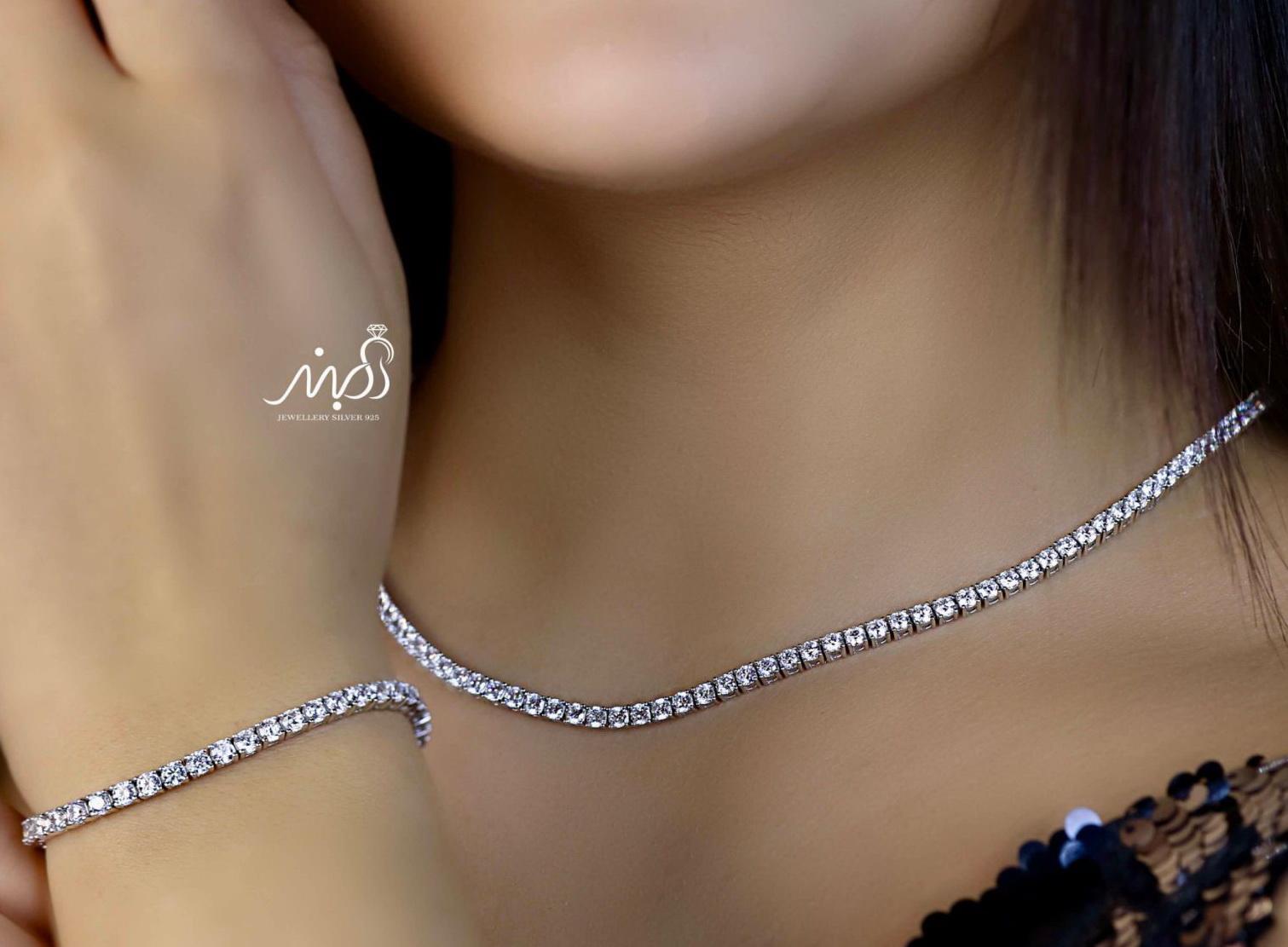 💍گردنبند جواهري تنیسی 3 میلی خاص و زیبا ، نقره عیار 925 (G_3239)‌‌‌‌‌‌