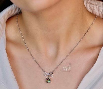 💍گردنبند جواهری پاپیونی با آویز زمردی ، خاص و زیبا ، نقره عیار ۹۲۵ (G_3262)‌‌‌‌‌‌
