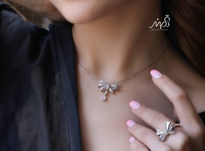 گردنبند جواهری پاپیونی آویز دار ، خاص و زیبا ، نقره عیار ۹۲۵ (G_3273)‌‌‌‌‌‌