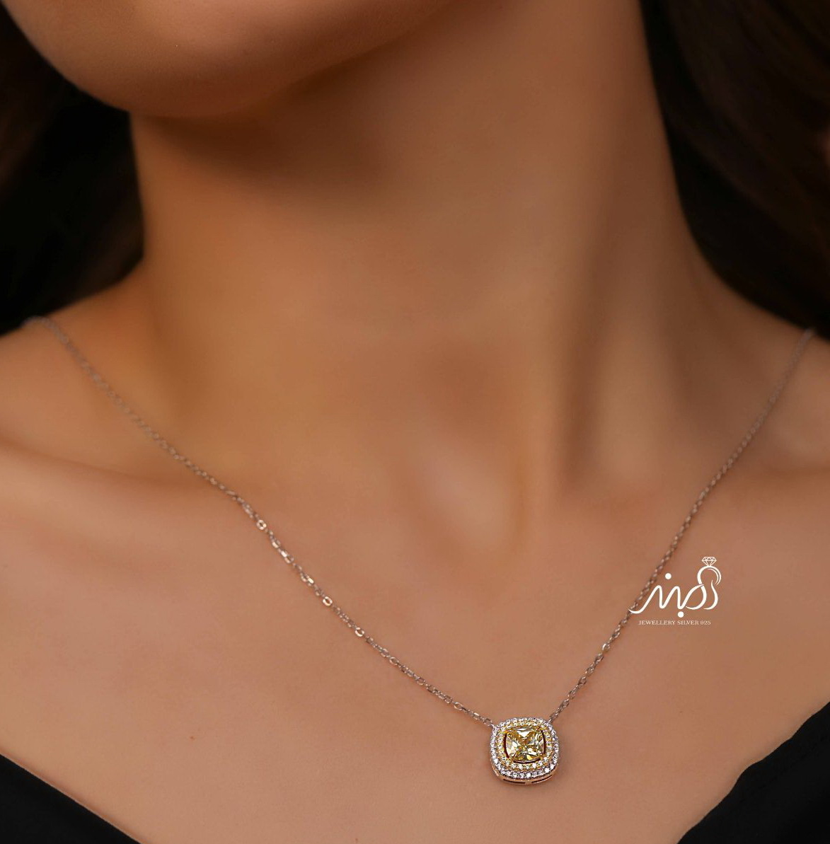 💍گردنبند جواهری با نگين سیترين خاص و زیبا ، نقره عیار ۹۲۵ (G_3294)‌‌‌‌‌‌