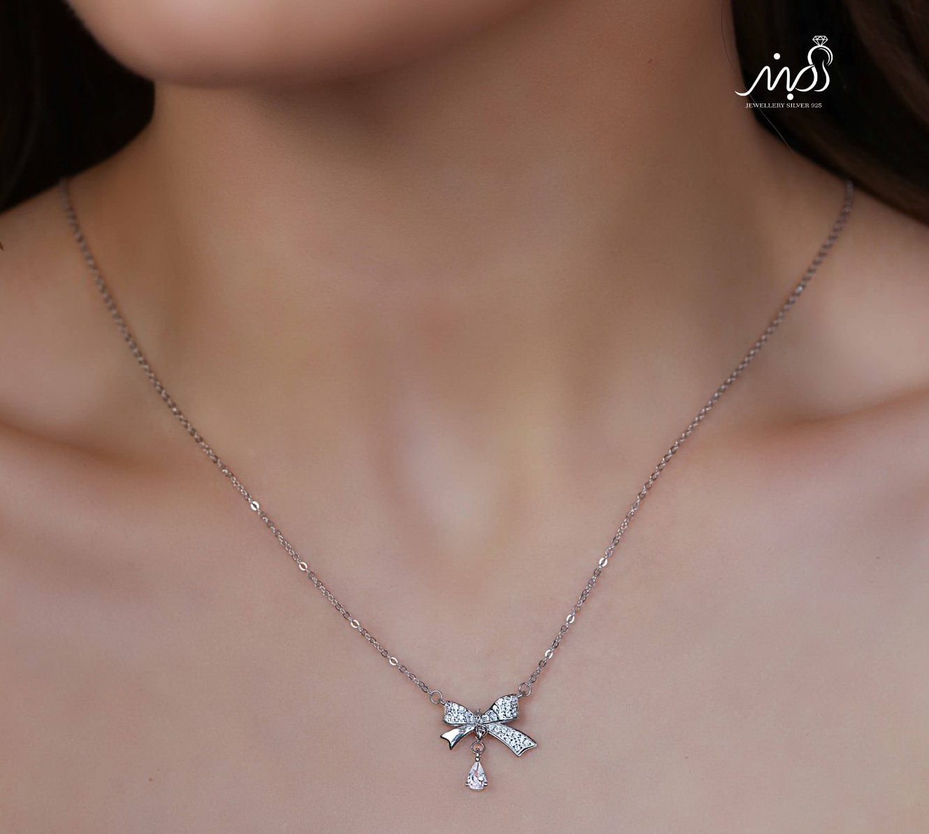 💍گردنبند جواهری پاپیونی خاص و زیبا ، نقره عیار ۹۲۵ (G_3283)‌‌‌‌‌‌