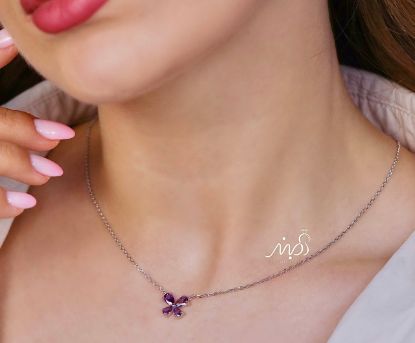 💍گردنبند جواهری گل با نگین بنفش ، خاص و زیبا ، نقره عیار ۹۲۵ (G_3267)‌‌‌‌‌‌