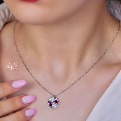 💍گردنبند جواهری گل با نگين صورتي خاص و زیبا ، نقره عیار ۹۲۵ (G_3280)‌‌‌‌‌‌