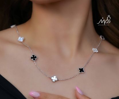 💍گردنبند جواهری ونکلیف سفید و مشکی خاص و زیبا ، نقره عیار ۹۲۵ (G_3284)‌‌‌‌‌‌