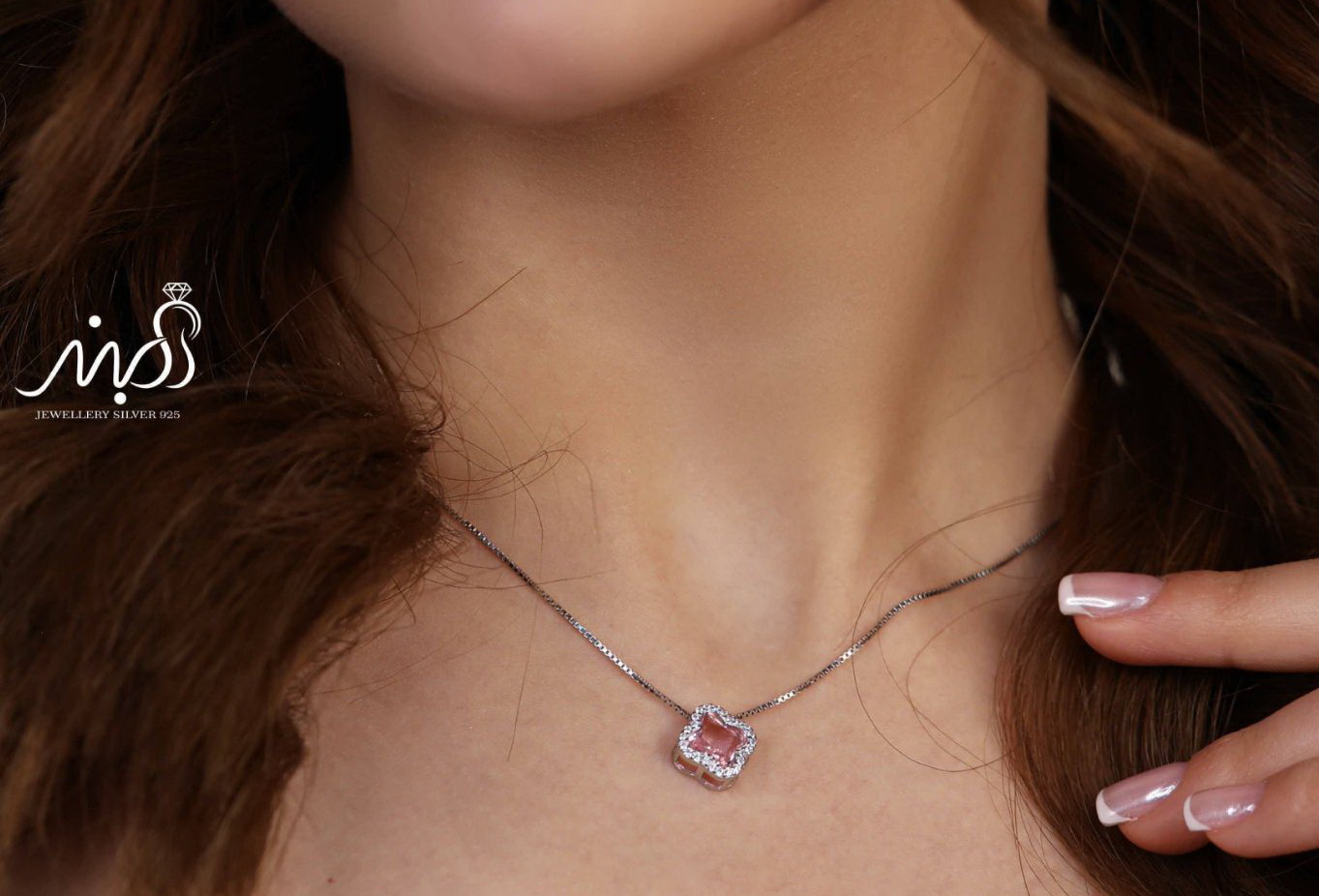 💍گردنبند ونکلیف صورتی خاص و زیبا ، نقره عیار ۹۲۵ (G_3251)‌‌‌‌‌‌