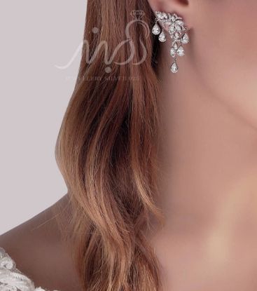 💍گوشواره جواهری لوکس ؛ لاله گوشی با طراحی ژورنالی بسیار خاص و زیبا نقره عیار 925 با روکش طلا سفید‌‌