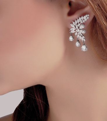 💍گوشواره جواهری لوکس ؛ لاله گوشی نگین مارکیزی با طراحی ژورنالی نقره عیار 925 با روکش طلا سفید‌‌