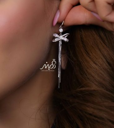 💍گوشواره جواهری آويزی پاپیوني ؛ با طراحي زيبا نقره عیار 925 (E_5048)	