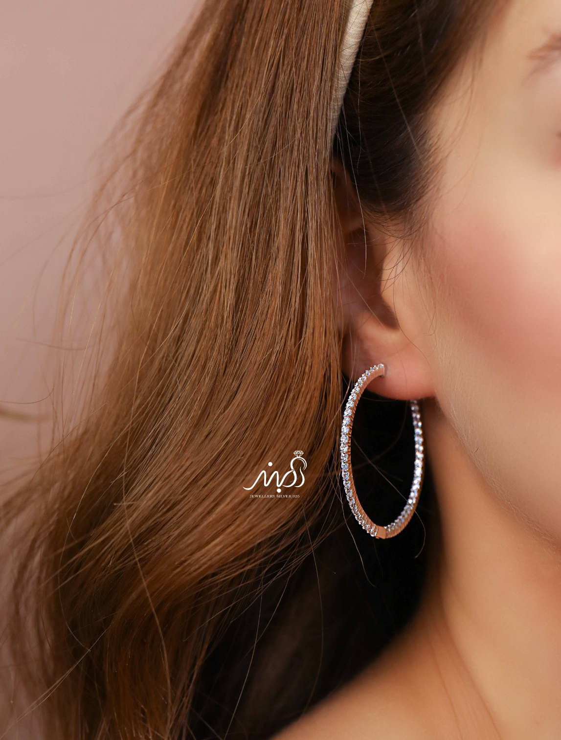 💍گوشواره جواهری حلقه ای ؛ با طراحي زيبا نقره عیار ۹۲۵ (E_5060)