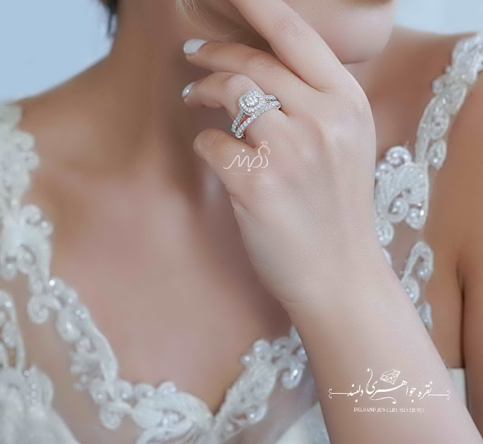 💍 حلقه و پشت حلقه جواهری نگین کوسنی ( Cushion_cut) ؛ با طراحی Verragio نقره عیار 925 با روکش طلا سفید‌‌‌‌‌‌‌ ‌‌و رزگلد