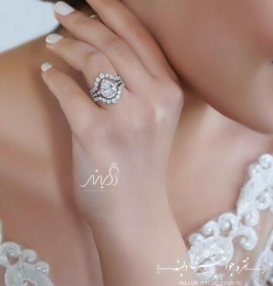 💍حلقه و پشت حلقه جواهری سه تیکه با نگین Pear  ؛ خاص و زیبا و چشم نواز نقره عیار 925 (P_2034)