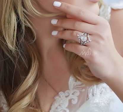 💍حلقه و پشت حلقه جواهری سه تیکه با نگین Pear  ؛ خاص و زیبا و چشم نواز نقره عیار 925 (P_2035)
