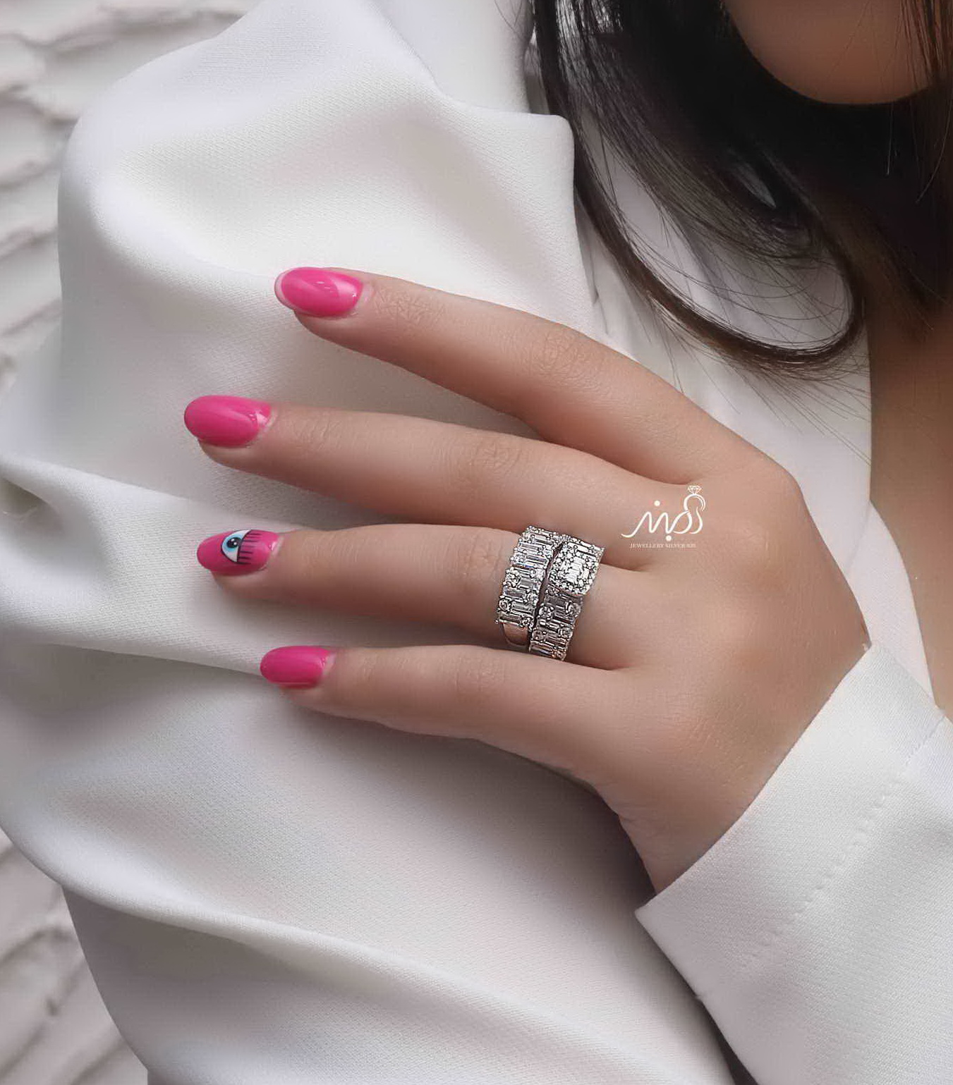 💍حلقه و پشت حلقه جواهری ، خاص و زیبا نقره عیار ۹۲۵(P_2042)