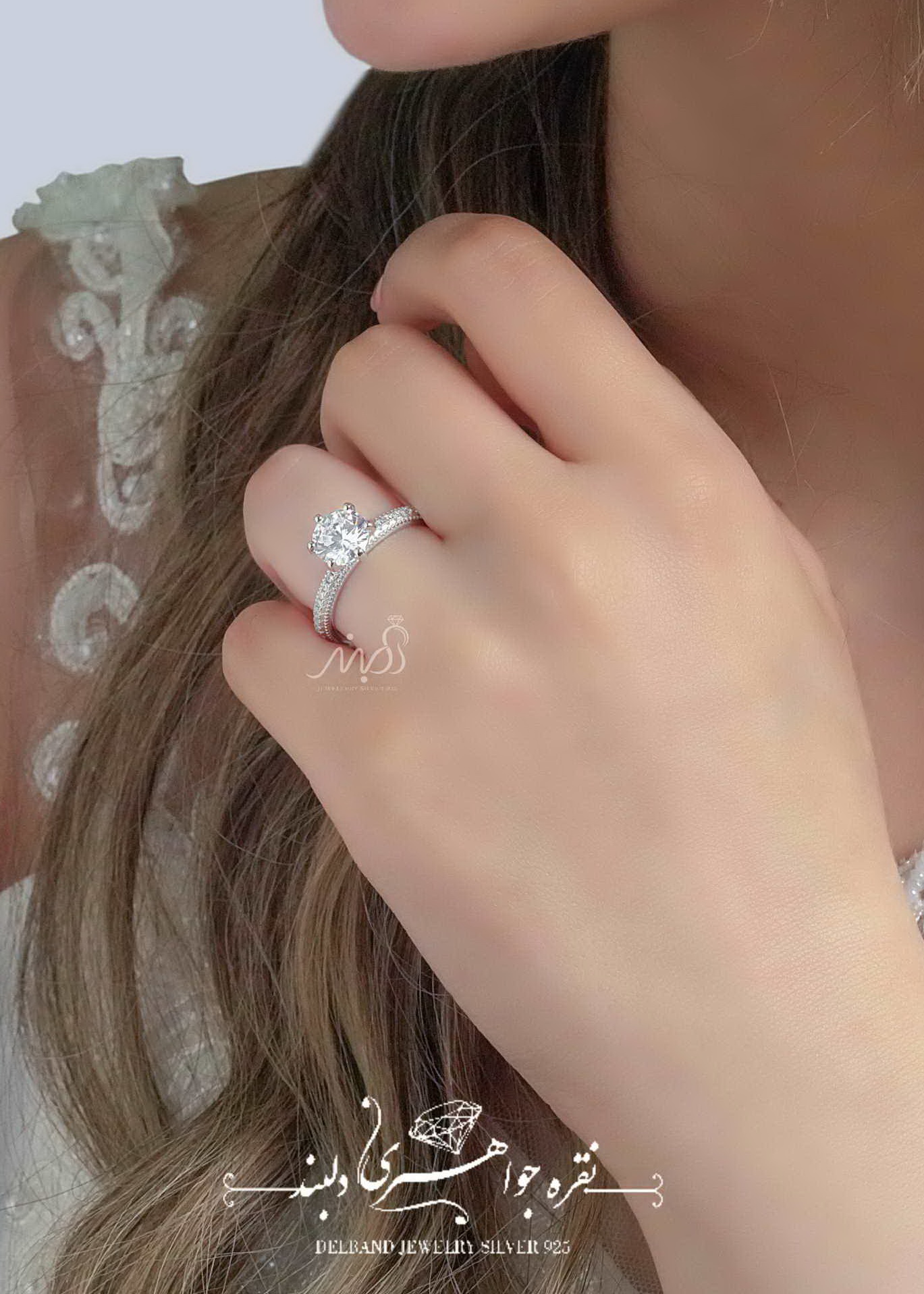💍انگشتر جواهری سوليتر ؛ با طراحی خاص و زیبا نقره عیار ۹۲۵ (R_1083)