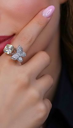 💍انگشتر جواهري پروانه و نگین سیترين خاص و زیبا؛ نقره عیار 925(R_1233)	