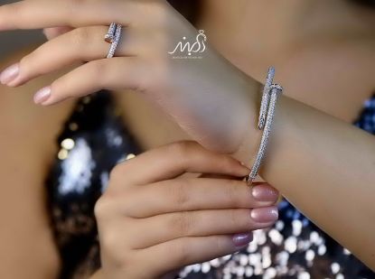 	💍دستبند و انگشتر جواهری میخی کارتیر خاص و زیبا ، نقره عیار 925 (D_7138)