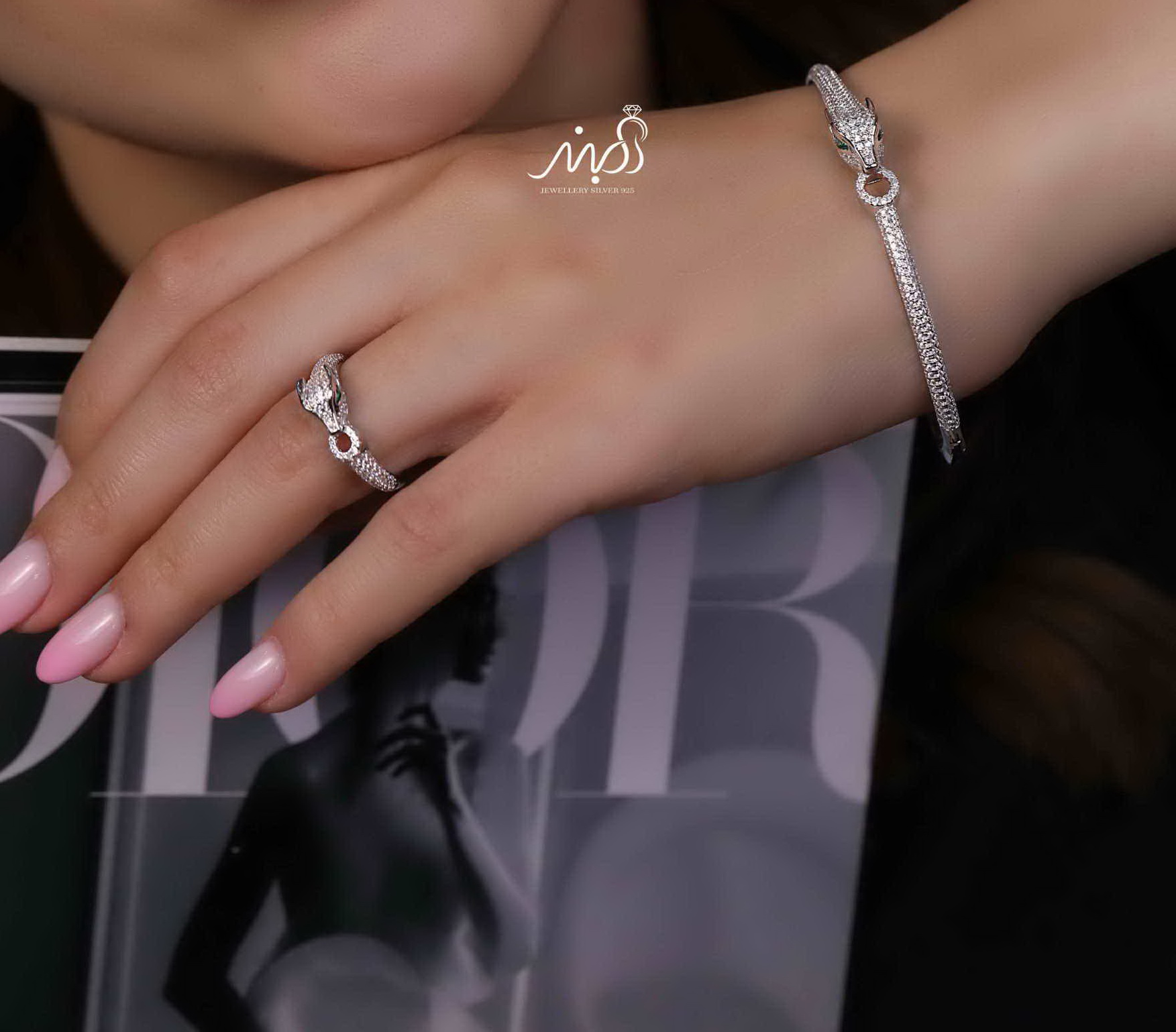 💍دستبند و انگشتر لاکچری ببر خاص و زیبا ، نقره عیار 925 (D_7183)