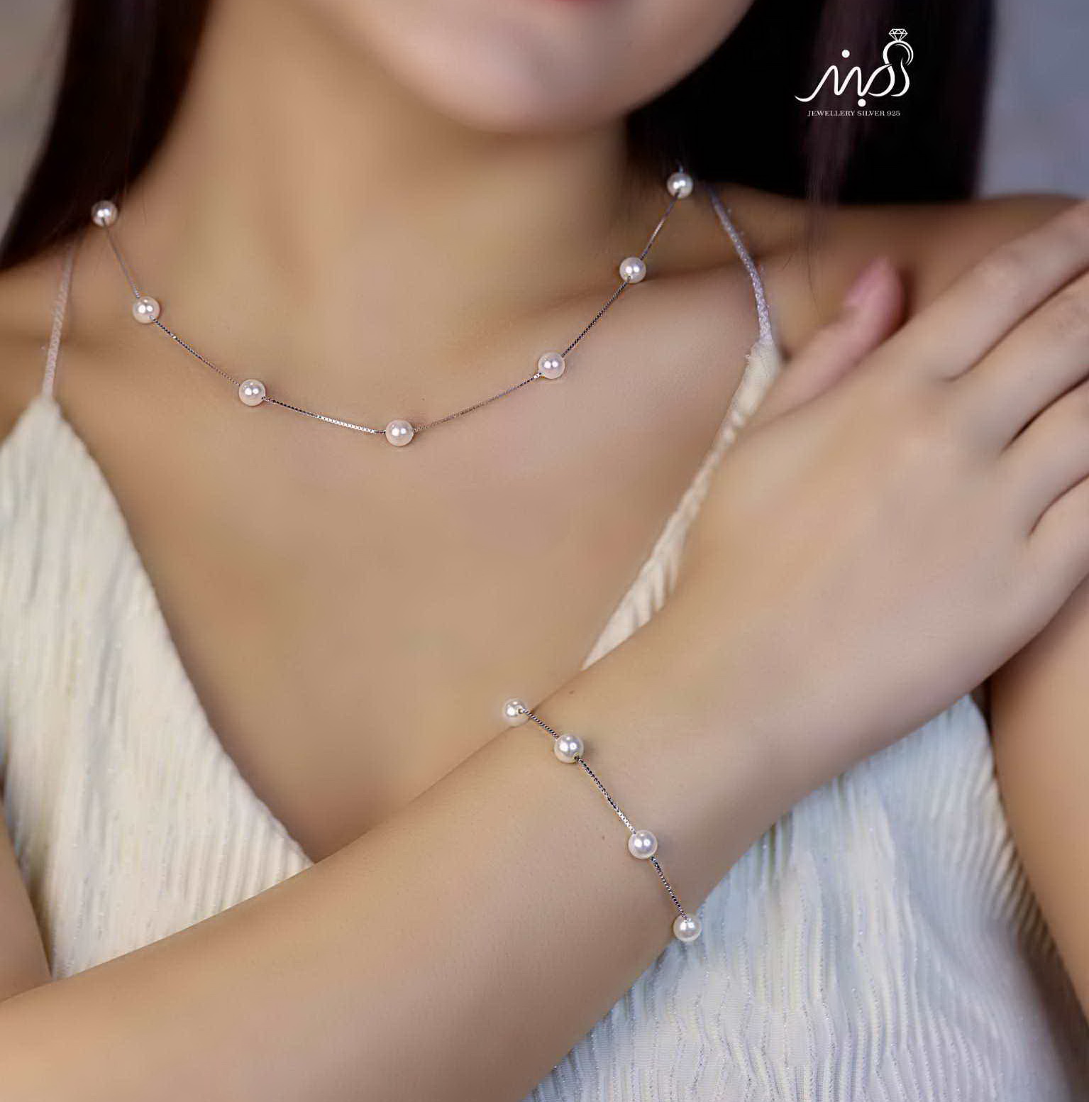	💍دستبند جواهری مرواريدی خاص و زیبا ، نقره عیار 925 (D_7143)