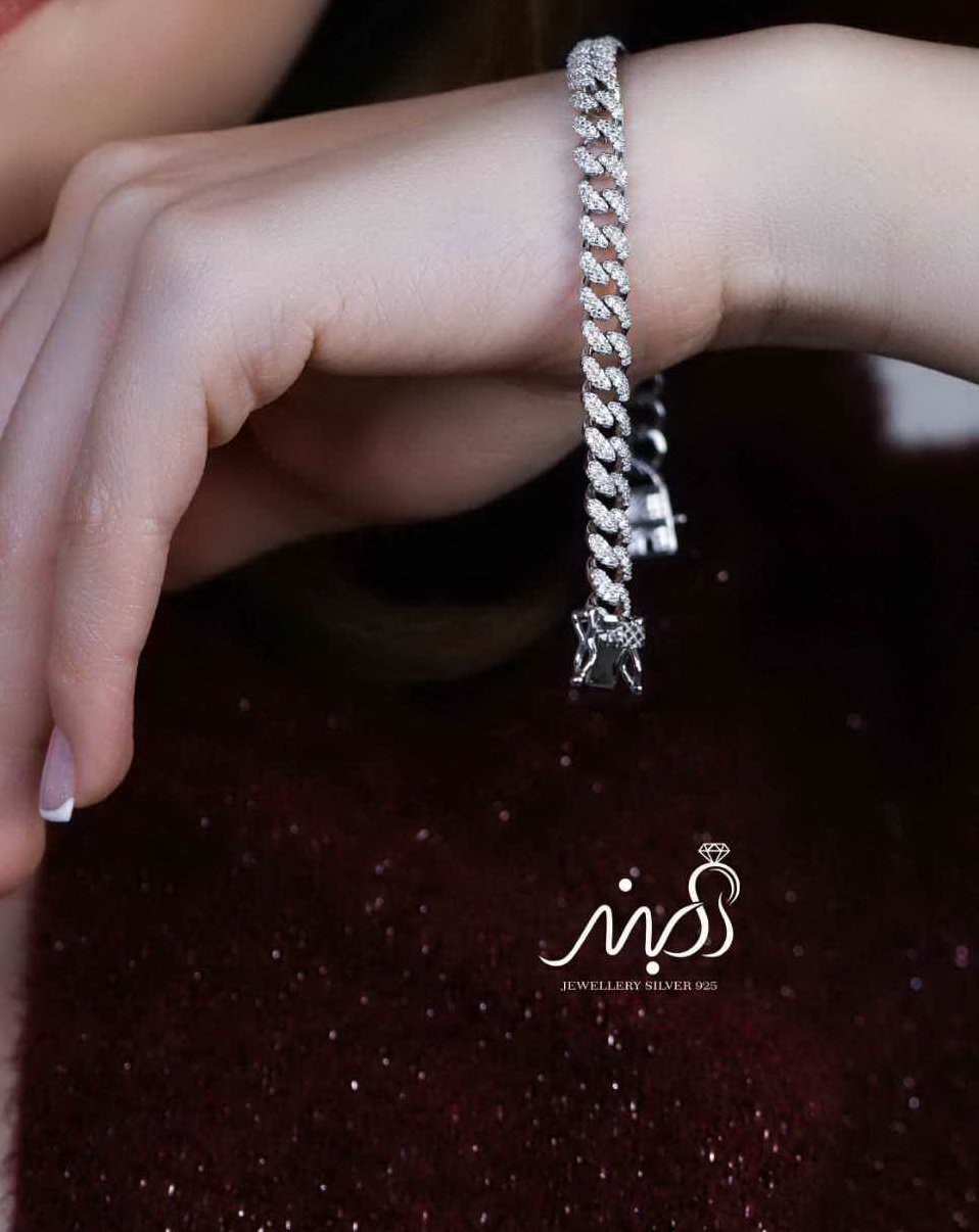 💍دستبند جواهری کارتیر لاکچری خاص و زیبا ، نقره عیار 925 (D_7161)