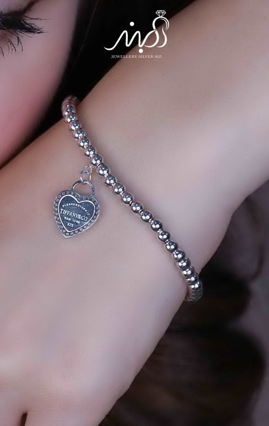 💍دستبند جواهری با آویز قلب خاص و زیبا ، نقره عیار 925 (D_7171)