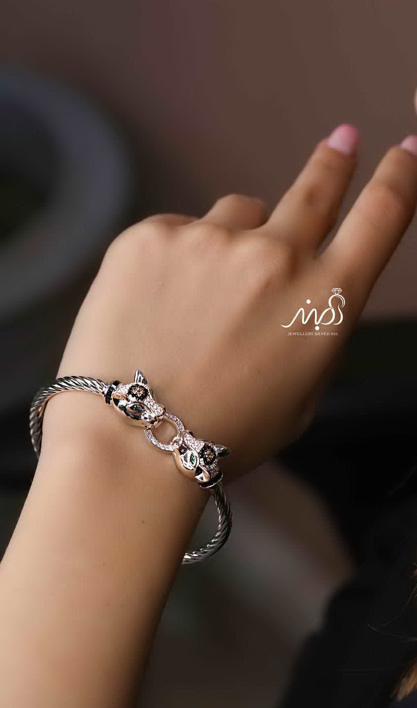 	💍دستبند جواهري لاکچري ببر خاص و زیبا ، نقره عیار 925 (D_7196)