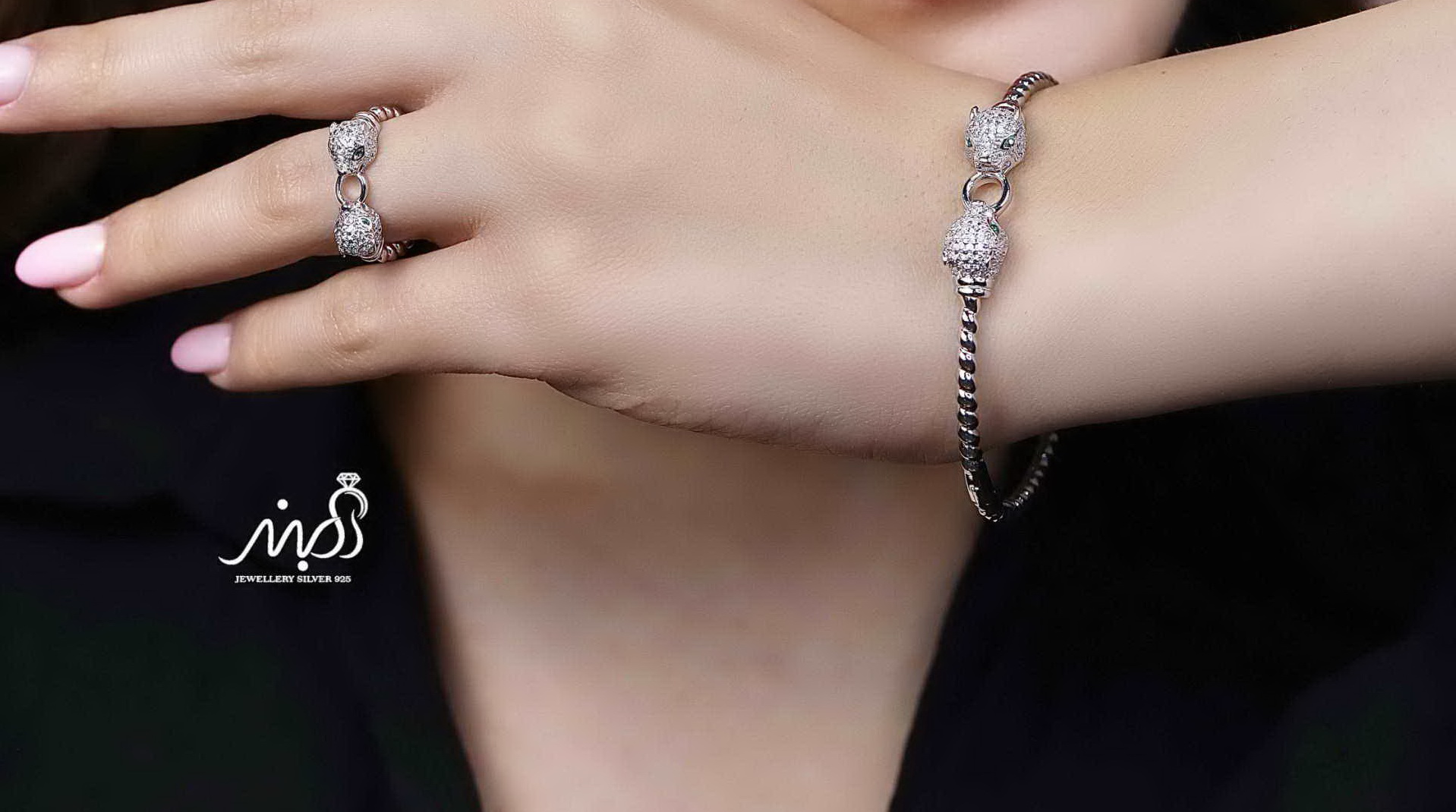💍دستبند و انگشتر جواهري ببر خاص و زیبا ، نقره عیار 925 (D_7203)