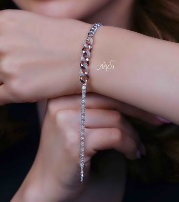 💍دستبند جواهري کارتیر سفید و رزگلد خاص و زیبا ، نقره عیار 925 (D_7216)	