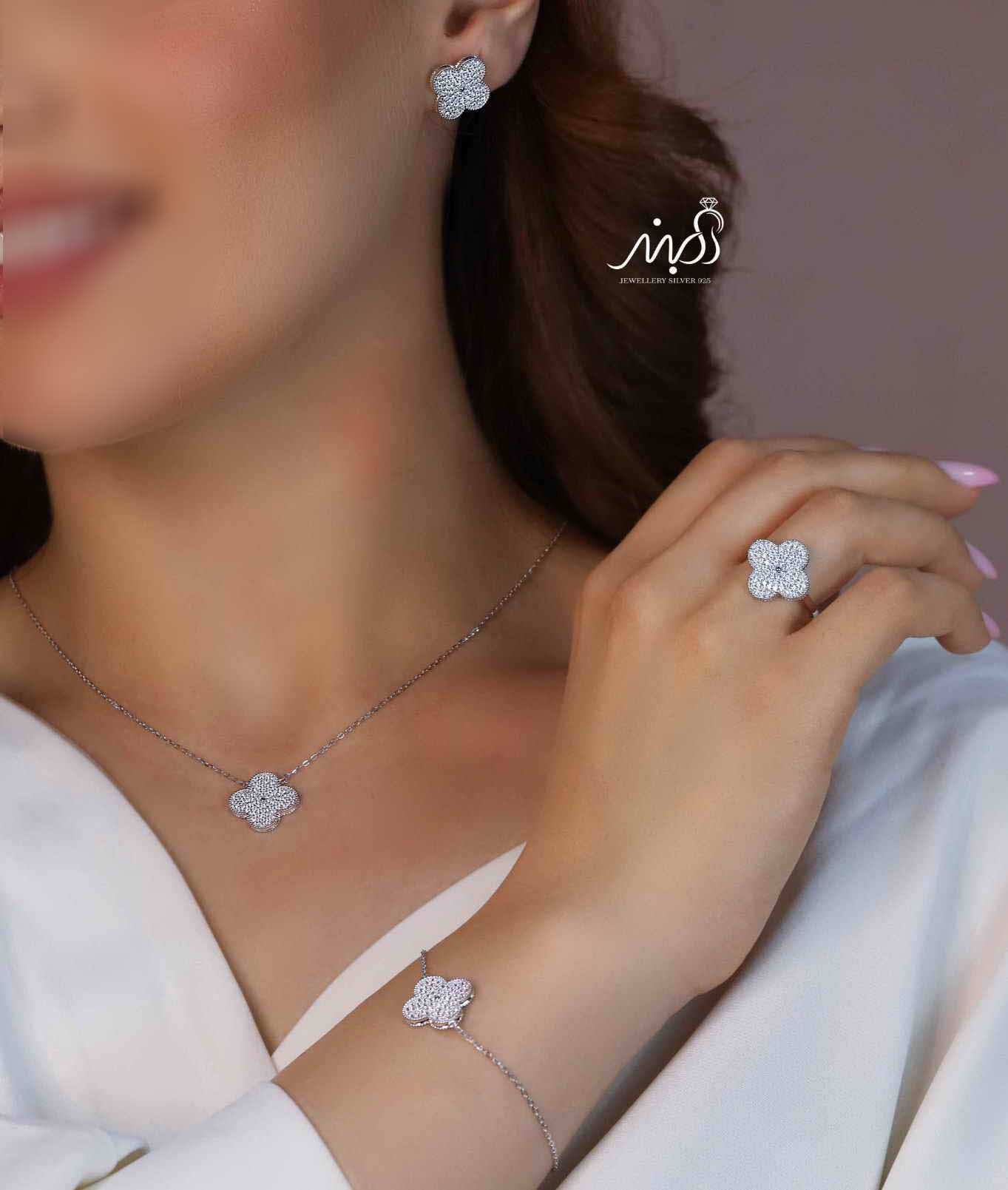 💍سرويس جواهری ونکلیف خاص و زيبا(گردنبند ، گوشواره ، دستبند و انگشتر) نقره عیار 925 (S_6047)‌‌‌‌‌‌ ‌
