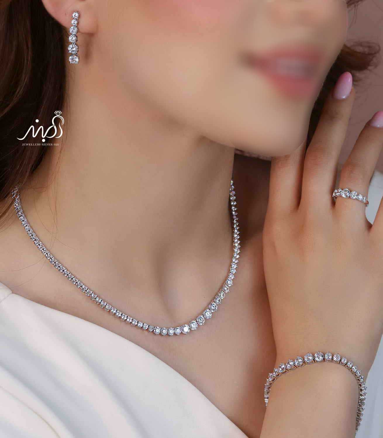 💍سرويس جواهری تنیسی خاص و زيبا(گردنبند ، گوشواره ، دستبند و انگشتر) نقره عیار 925 (S_6051)‌‌‌‌‌‌ ‌