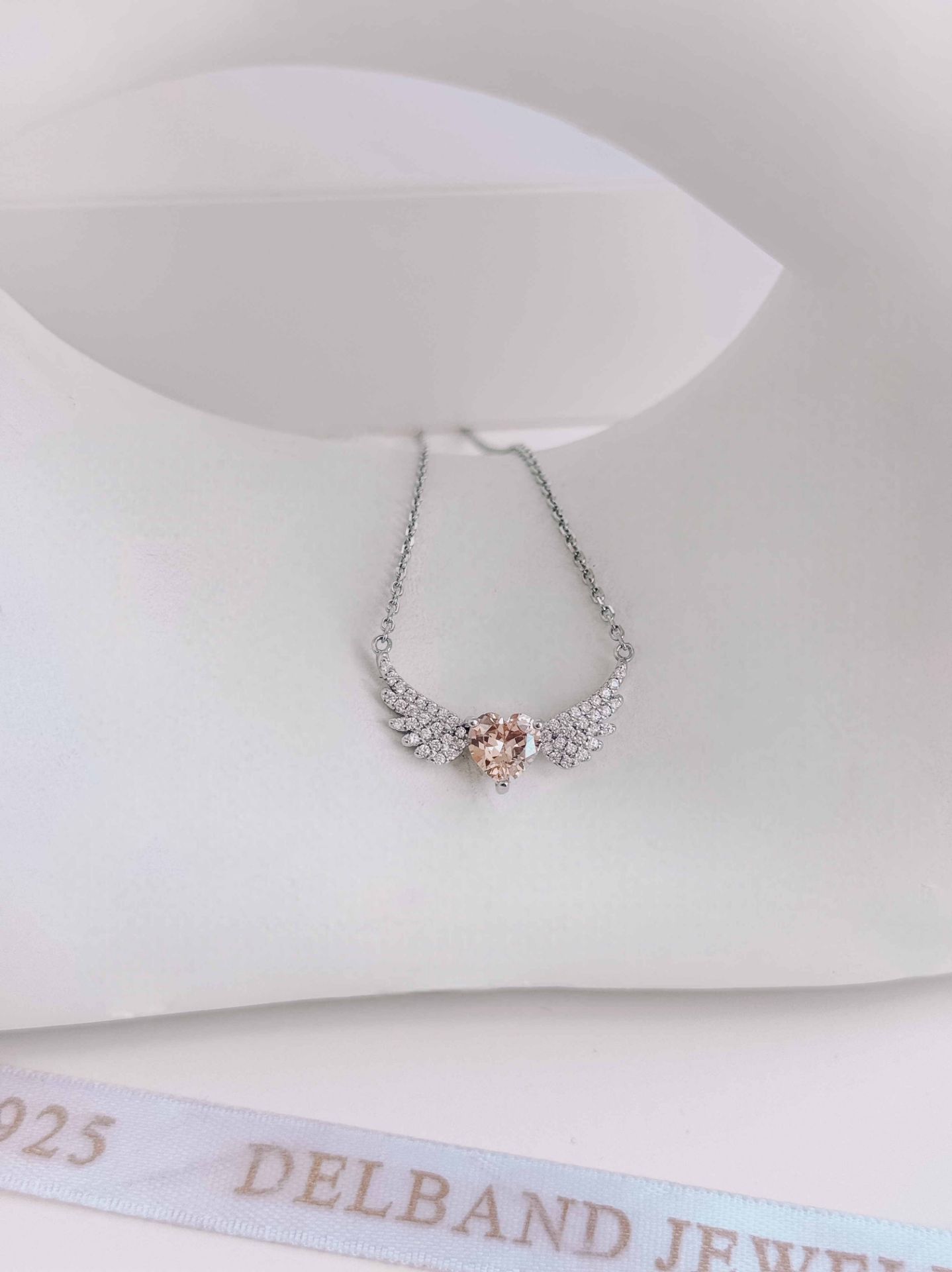 💍'گردنبند جواهری قلب بالدار خاص با نگین سيترين نقره عیار ۹۲۵ (G_3169)‌‌‌‌‌‌