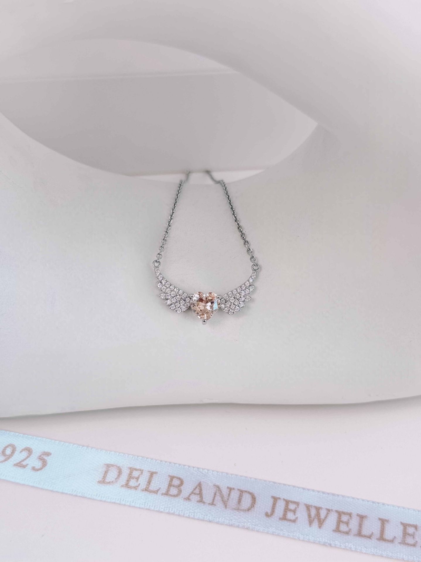 💍'گردنبند جواهری قلب بالدار خاص با نگین سيترين نقره عیار ۹۲۵ (G_3169)‌‌‌‌‌‌