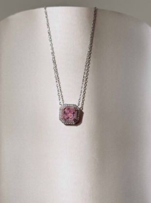 💍گردنبند جواهری مربعی با نگين صورتی خاص و زیبا ، نقره عیار ۹۲۵ (G_3293)‌‌‌‌‌‌	