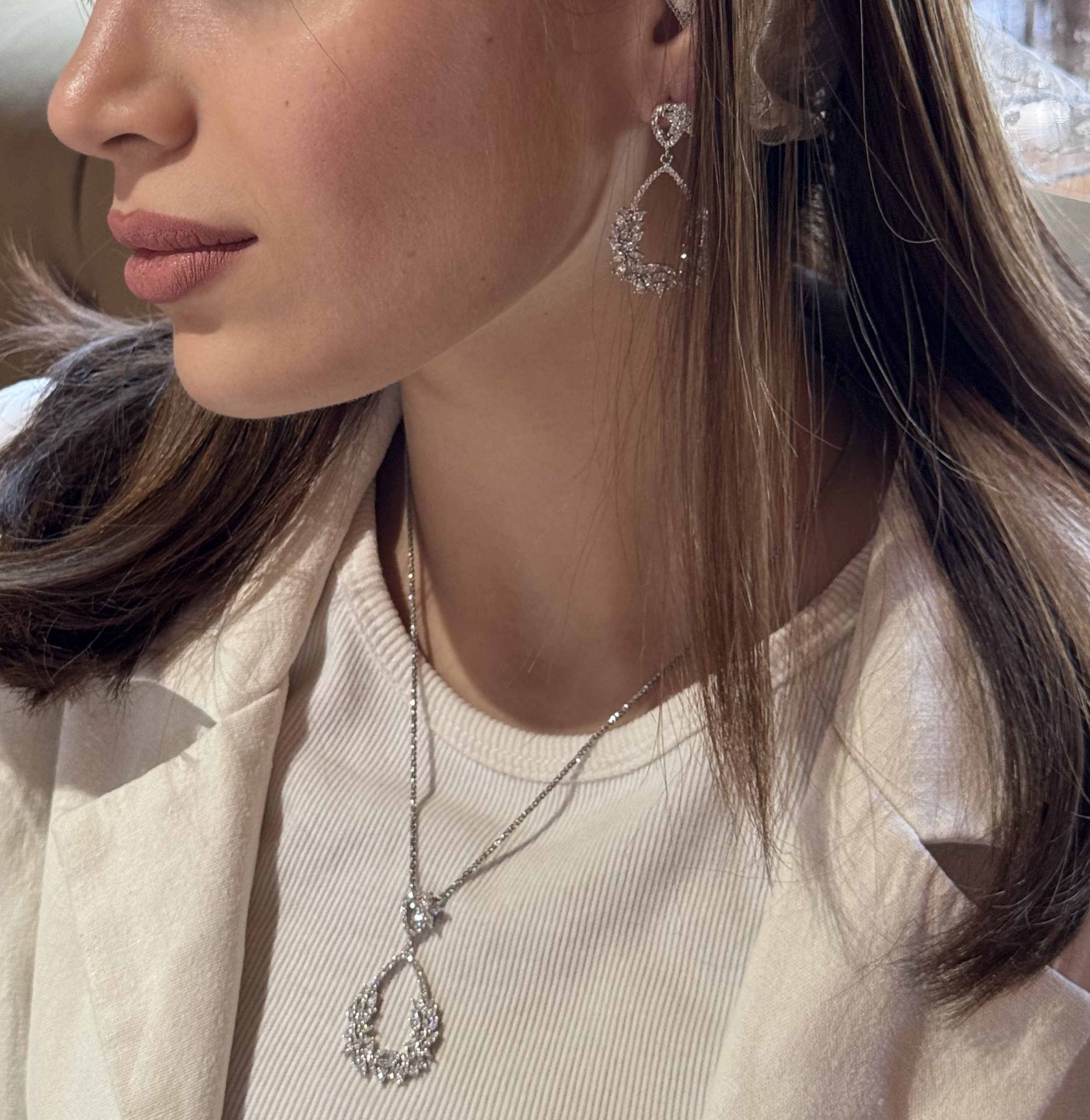 💍نیمست جواهری پرطرفدار لوکس و زیبا نقره عیار ۹۲۵ با روکش طلا سفید‌‌‌‌‌‌‌ ‌‌	