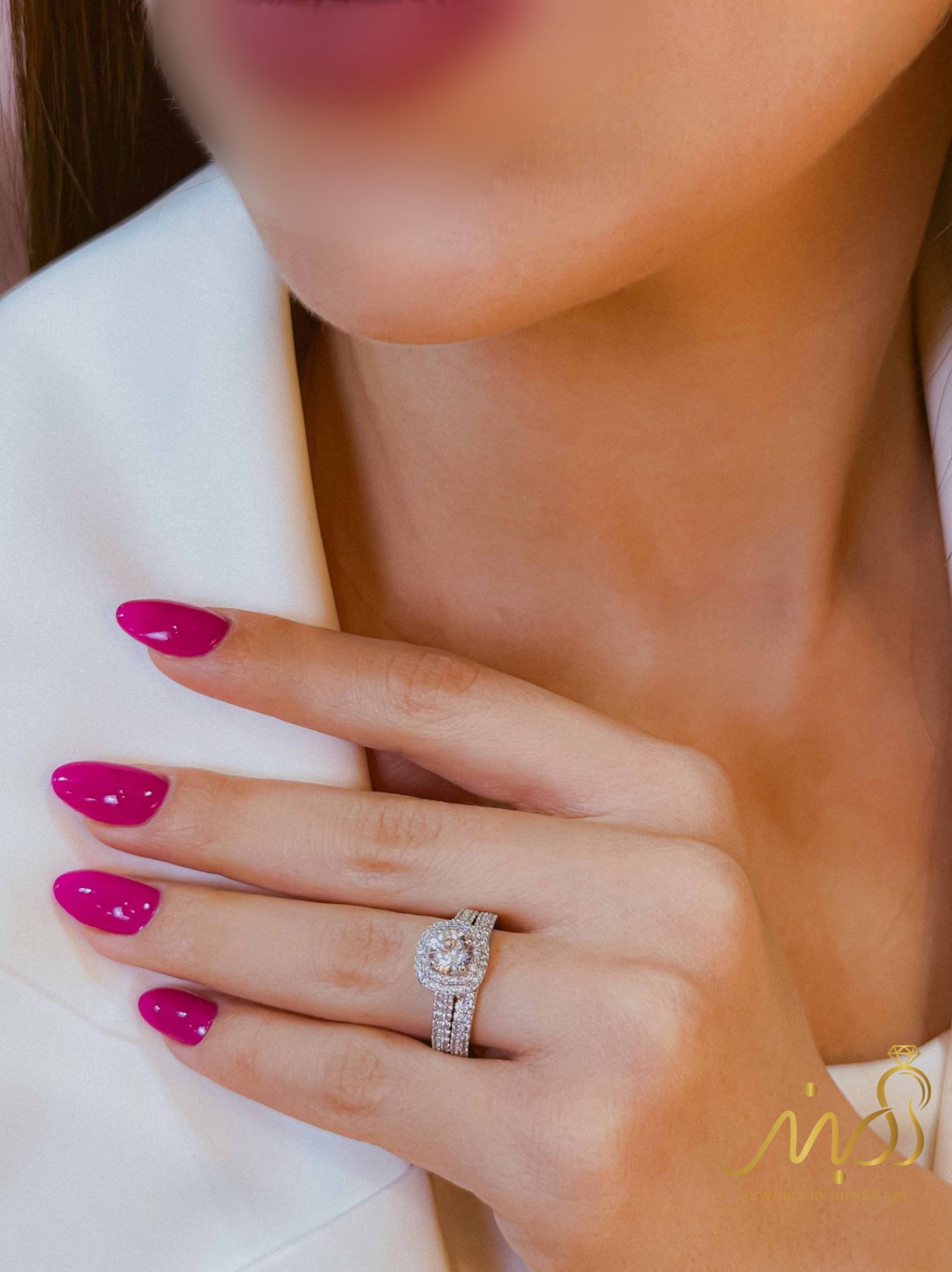 💍حلقه و پشت حلقه جواهری سولیتر، خاص و زیبا نقره عیار ۹۲۵ (P_2049)	