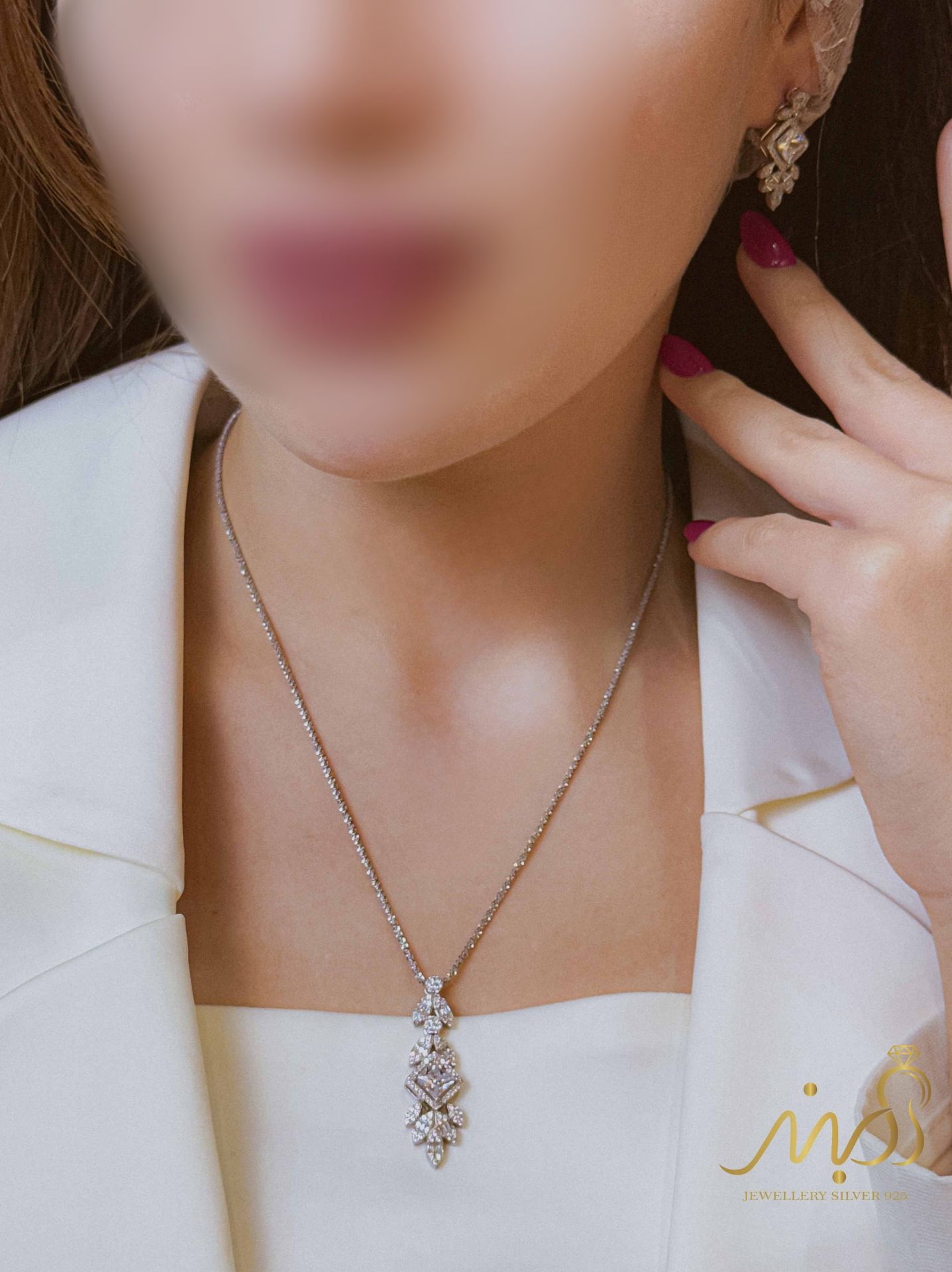 💍نیم ست جواهری (آويز و گوشواره) خاص و زیبا ، نقره عیار ۹۲۵( N_4335)	