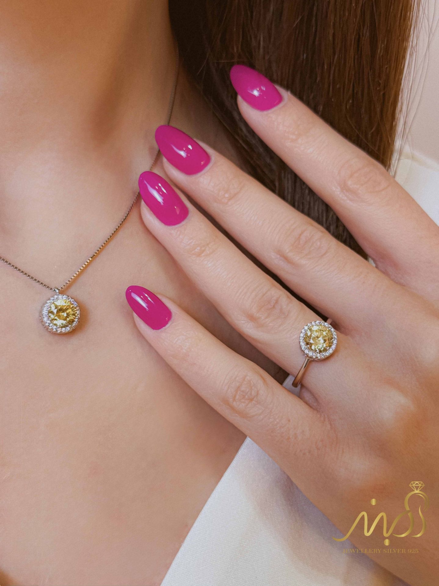 💍نیم ست جواهری با نگين سیترين خاص و زيبا نقره عیار ۹۲۵ (اويز، گوشواره و انگشتر )(N_4353)‌‌‌‌‌‌ ‌	