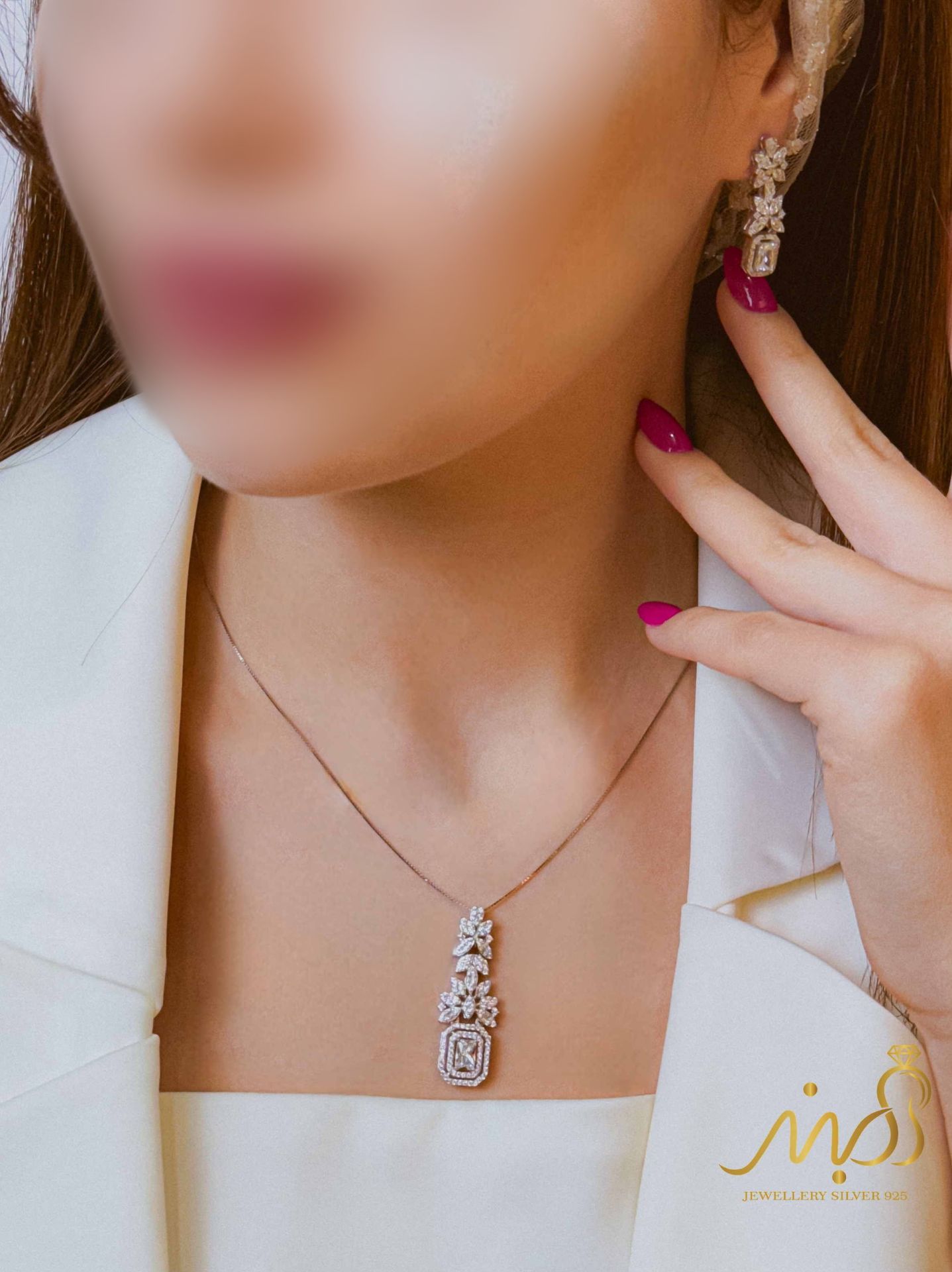 💍نیم ست جواهری(آويز و گوشواره) خاص و زیبا ، نقره عیار ۹۲۵( N_4369)	