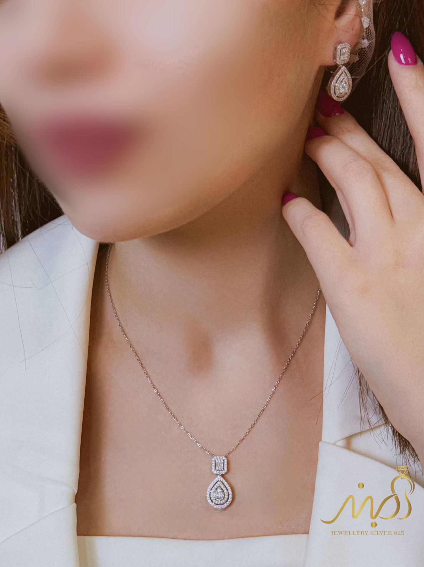 💍نیم ست جواهری خاص و زيبا نقره عیار ۹۲۵ (گردنبندو گوشواره )(N_4378)‌‌‌‌‌‌ ‌