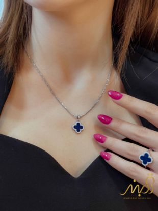 💍نیم ست ونکلیف یاقوت کبود (آويز و گوشواره و انگشتر) خاص و زیبا ، نقره عیار ۹۲۵( N_4418)	