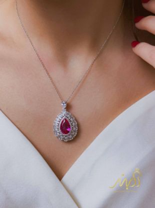 💍گردنبند جواهری لاکچری با نگین ارغوانی،  نقره عیار ۹۲۵ (G_3311)
