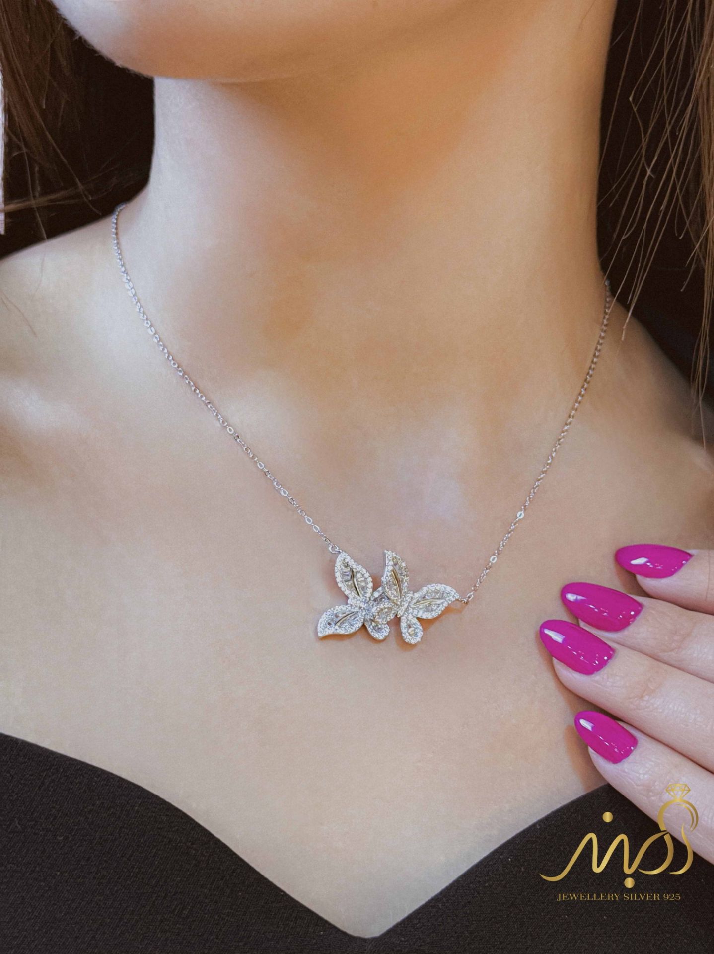 💍گردنبند جواهری لاکچری پروانه،  نقره عیار ۹۲۵ (G_3312)